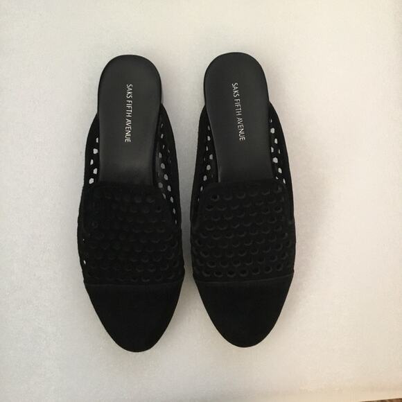 Saks Fifth Slide On Leather Black Flats - Picture 1 of 6